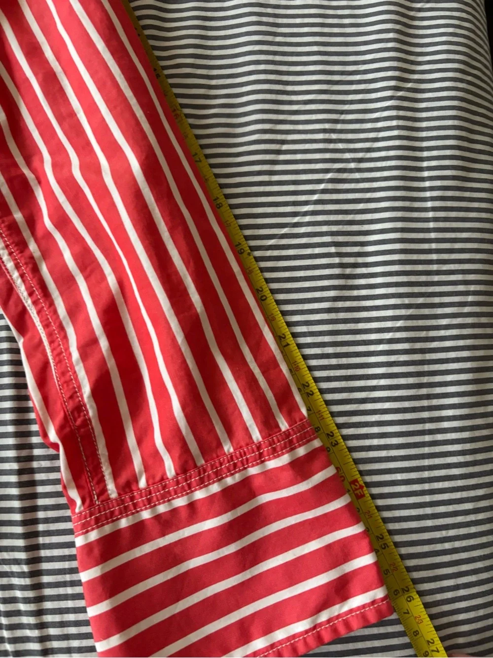 J. Crew Red and White Vertical Stripe Button-Down Shirt